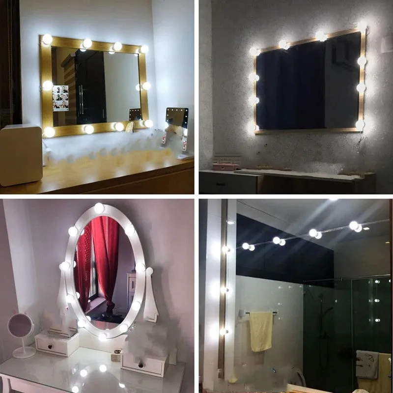 2/6/10/14Bulbs LED 5V Makeup Mirror Light Bulb Hollywood Vanity Lights Stepless Dimmable Mirror Lamp Kit for Bedroom Bathroom