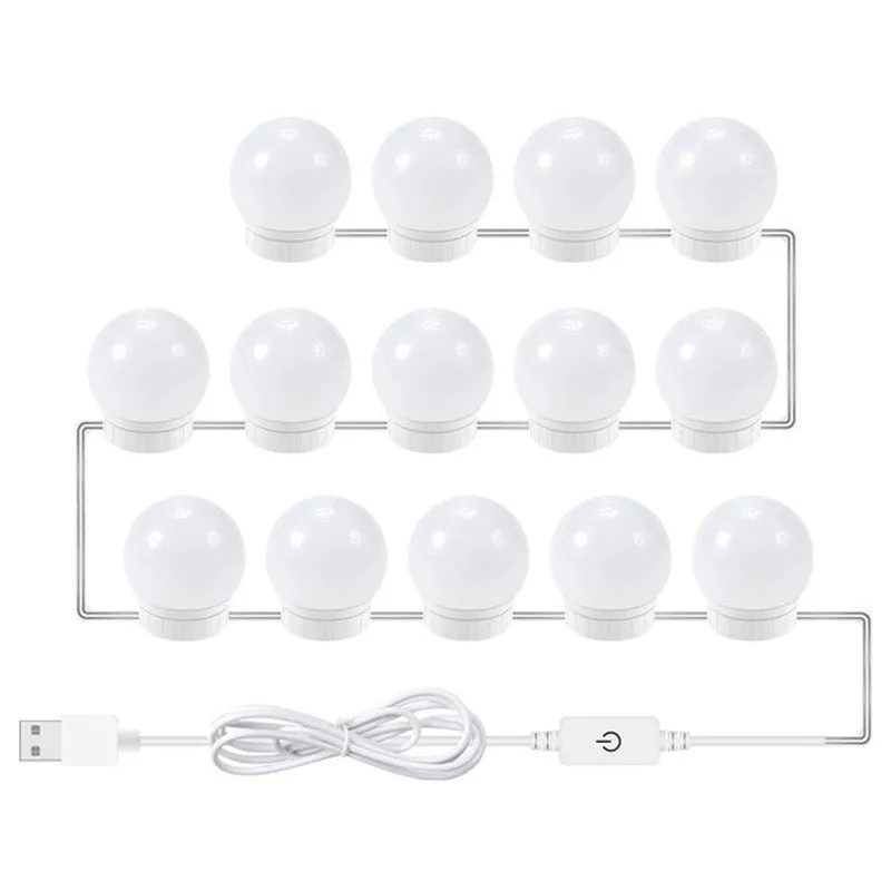 2/6/10/14Bulbs LED 5V Makeup Mirror Light Bulb Hollywood Vanity Lights Stepless Dimmable Mirror Lamp Kit for Bedroom Bathroom