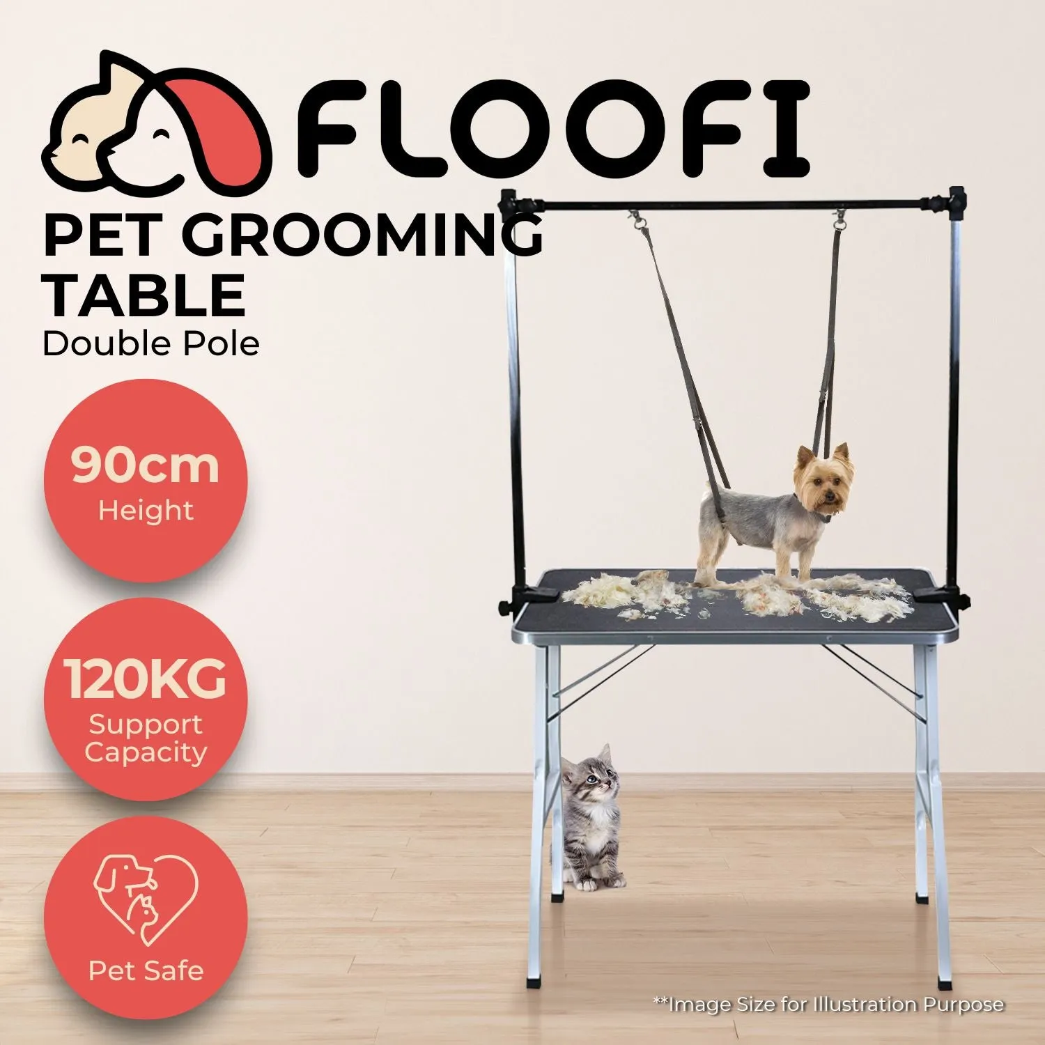 Adjustable Foldable Pet Grooming Table, Non-Slip, 90cm - Floofi