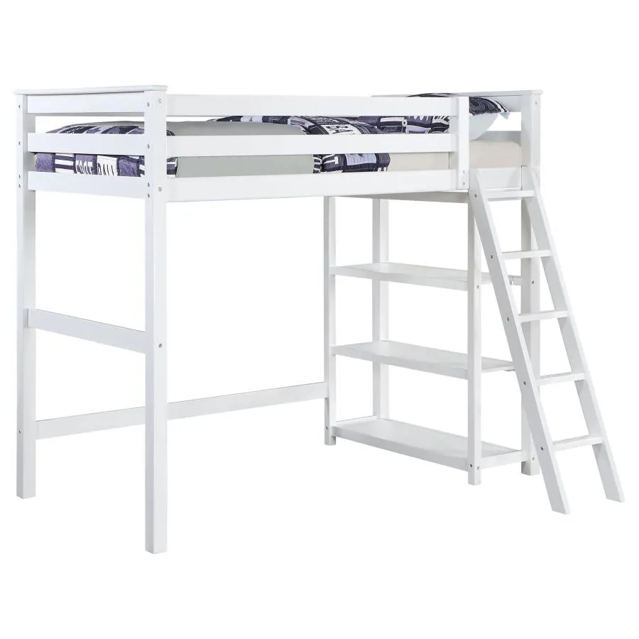 Anica 3-shelf Wood Twin Loft Bed White