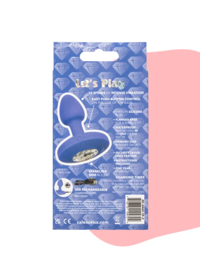 Compact Rechargeable Vibrating Blue Butt Plug by Cheeky Gems