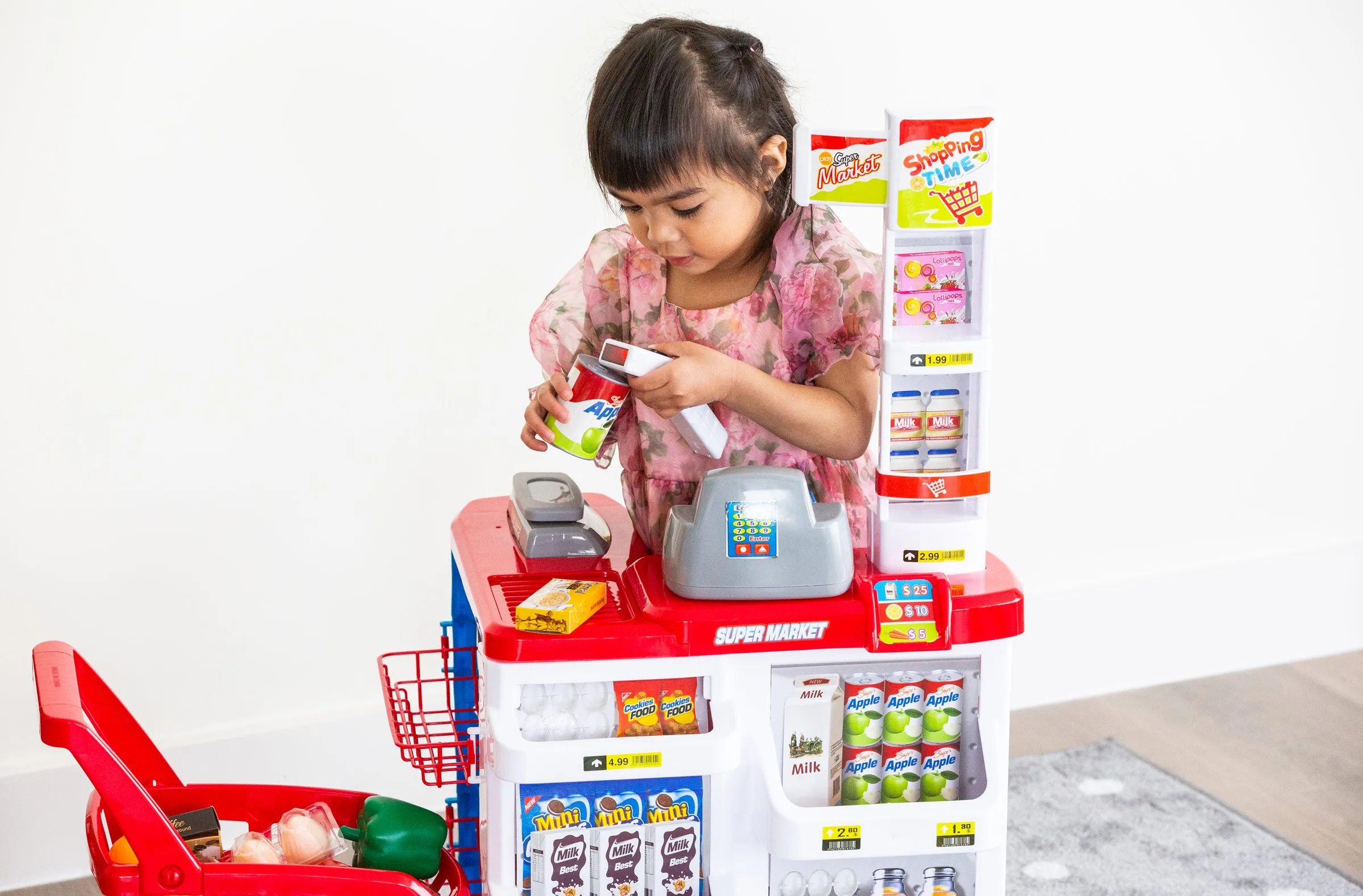 Children's Home Supermarket w/ Toy Cash Register, Trolley, Fruit & More