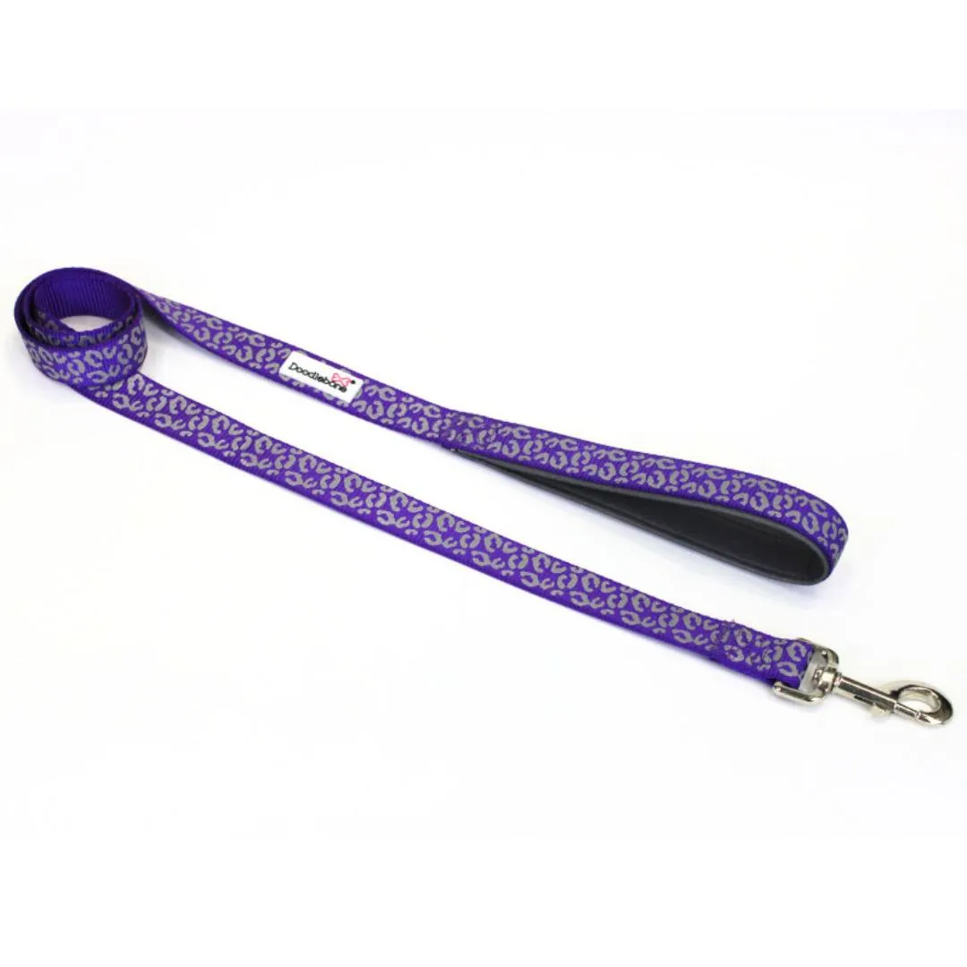 Doodlebone Padded Dog Collar - Violet Leopard Reflective