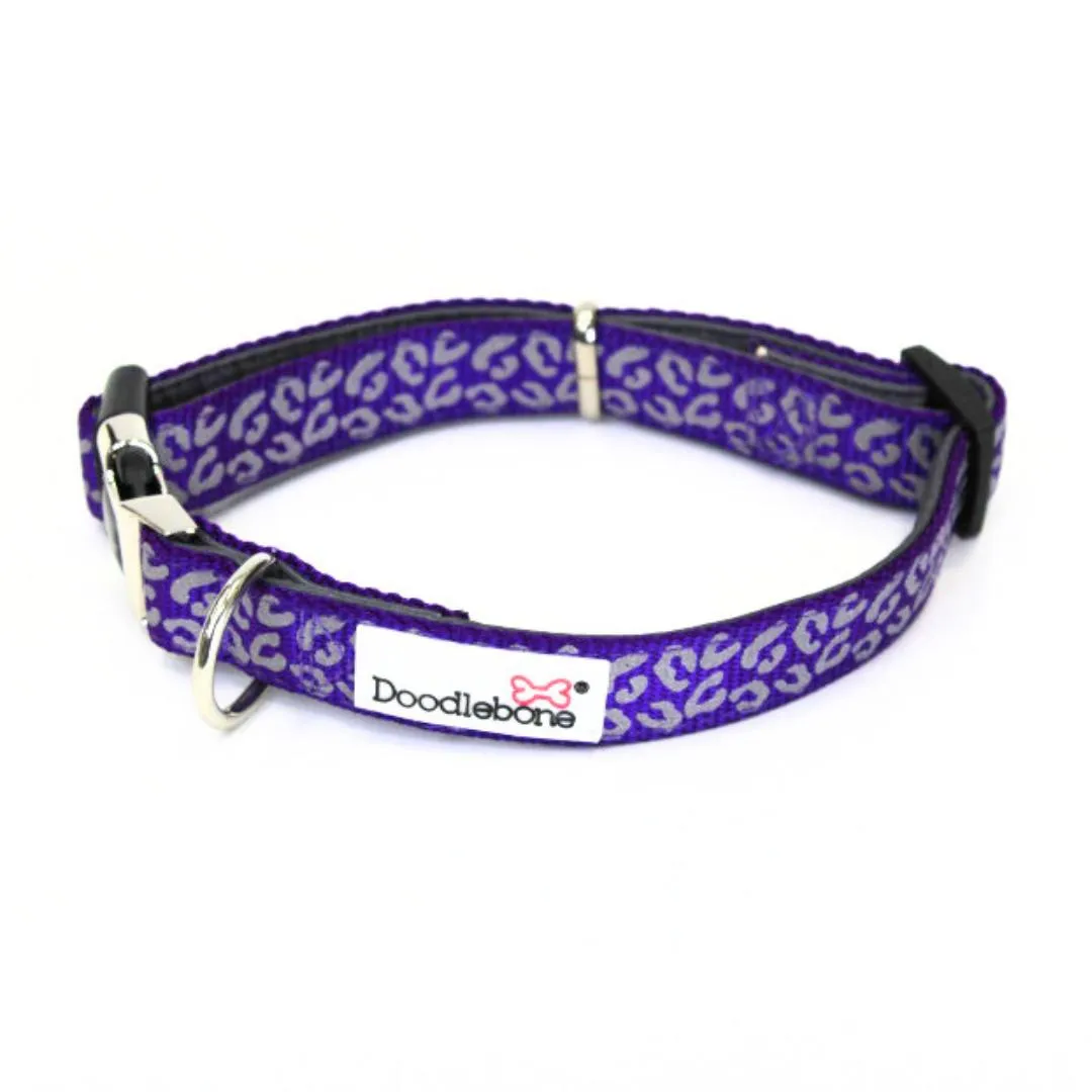 Doodlebone Padded Dog Collar - Violet Leopard Reflective