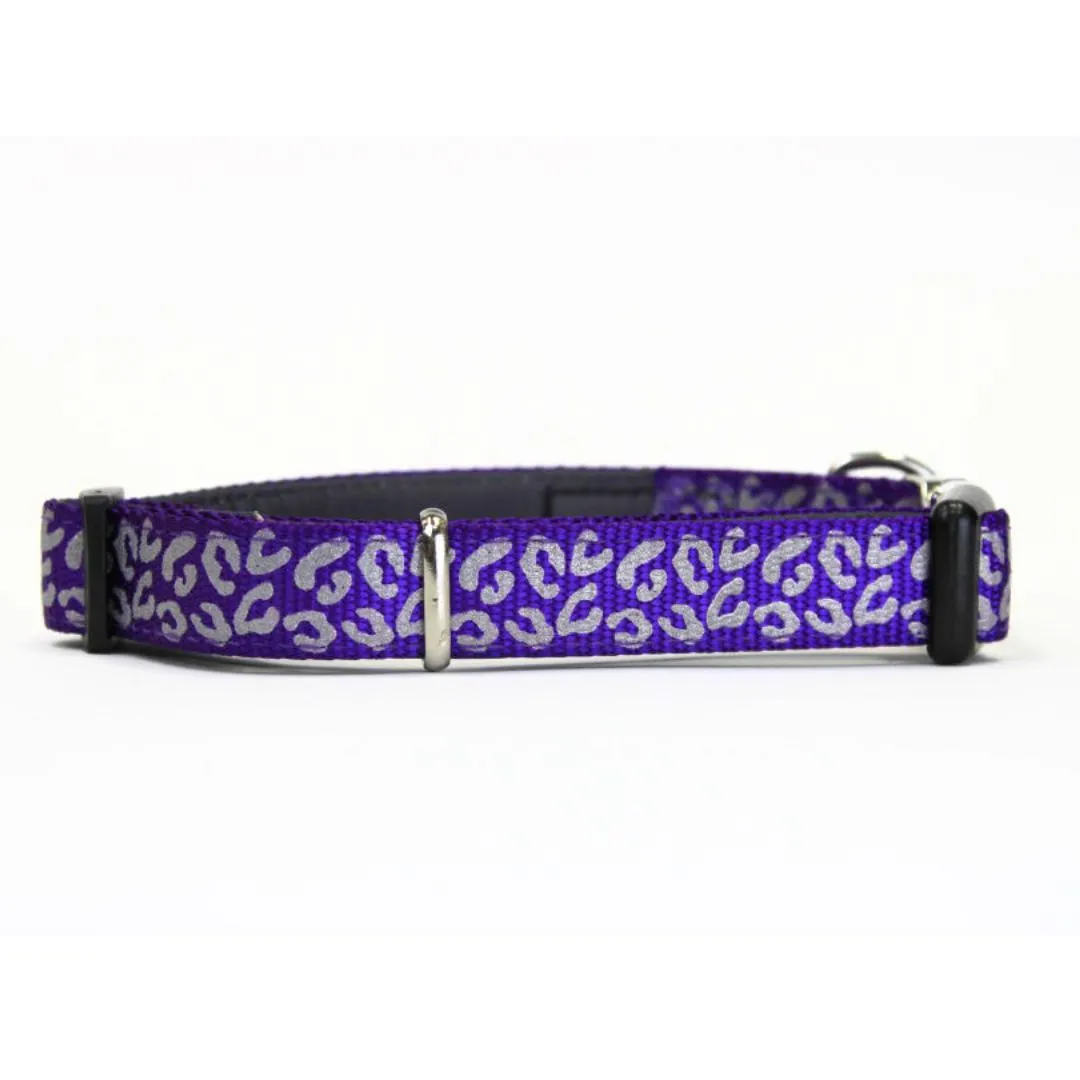 Doodlebone Padded Dog Collar - Violet Leopard Reflective