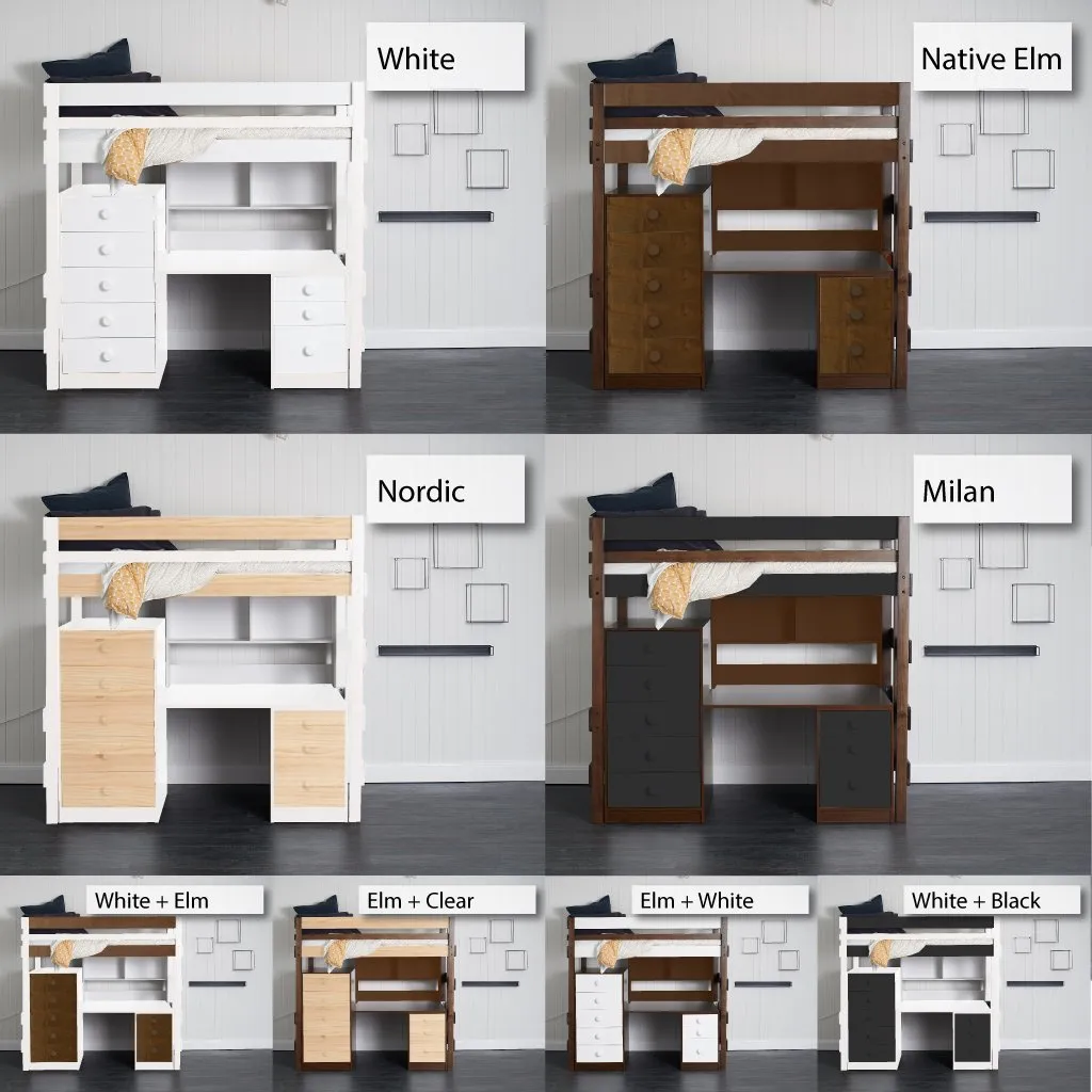 Double Loft Bed Bench-Desk Space Saver