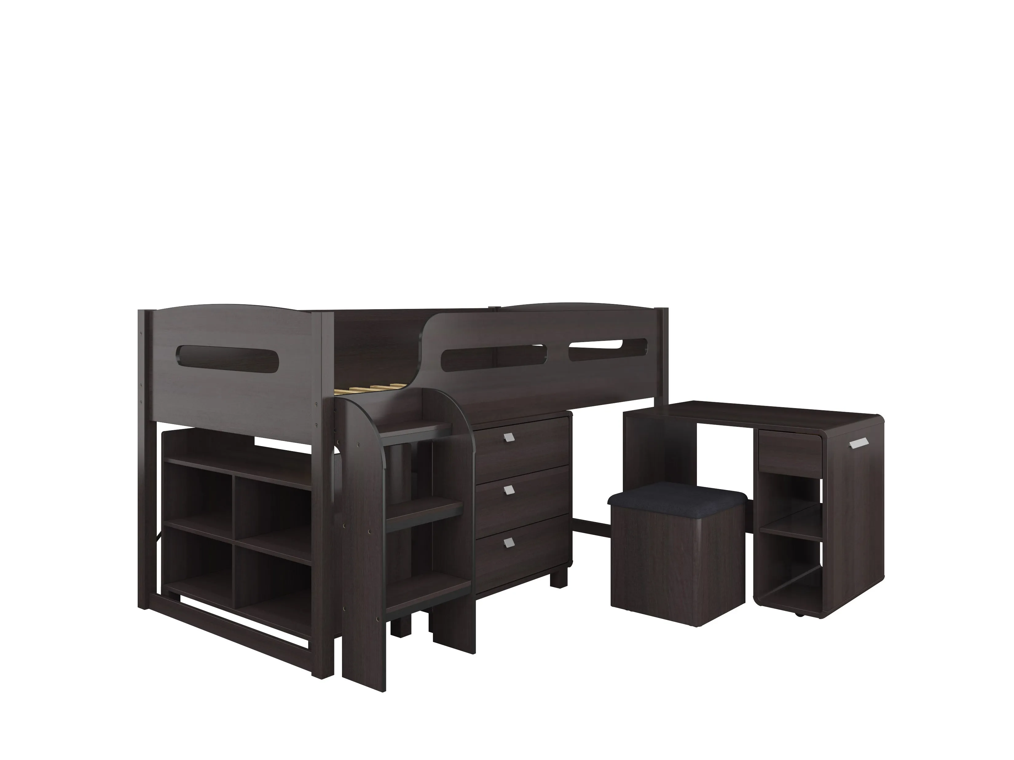 Espresso Twin Loft Bed with Desk