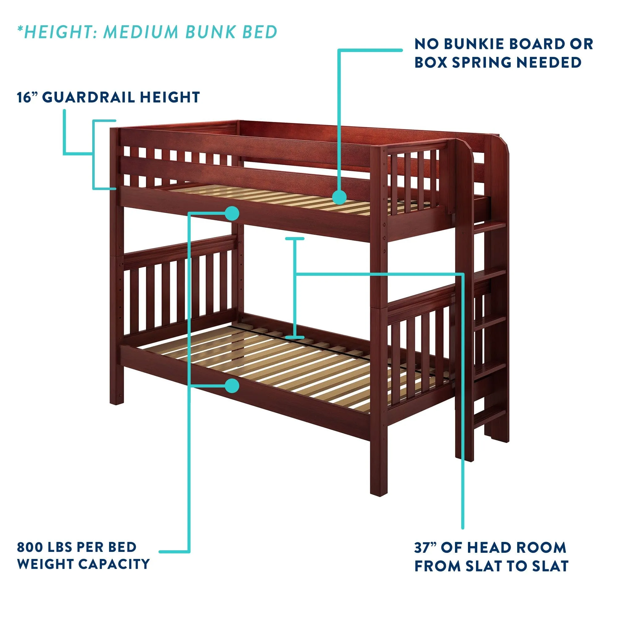 Full Medium Bunk Bed with Slide and Ladder on Front