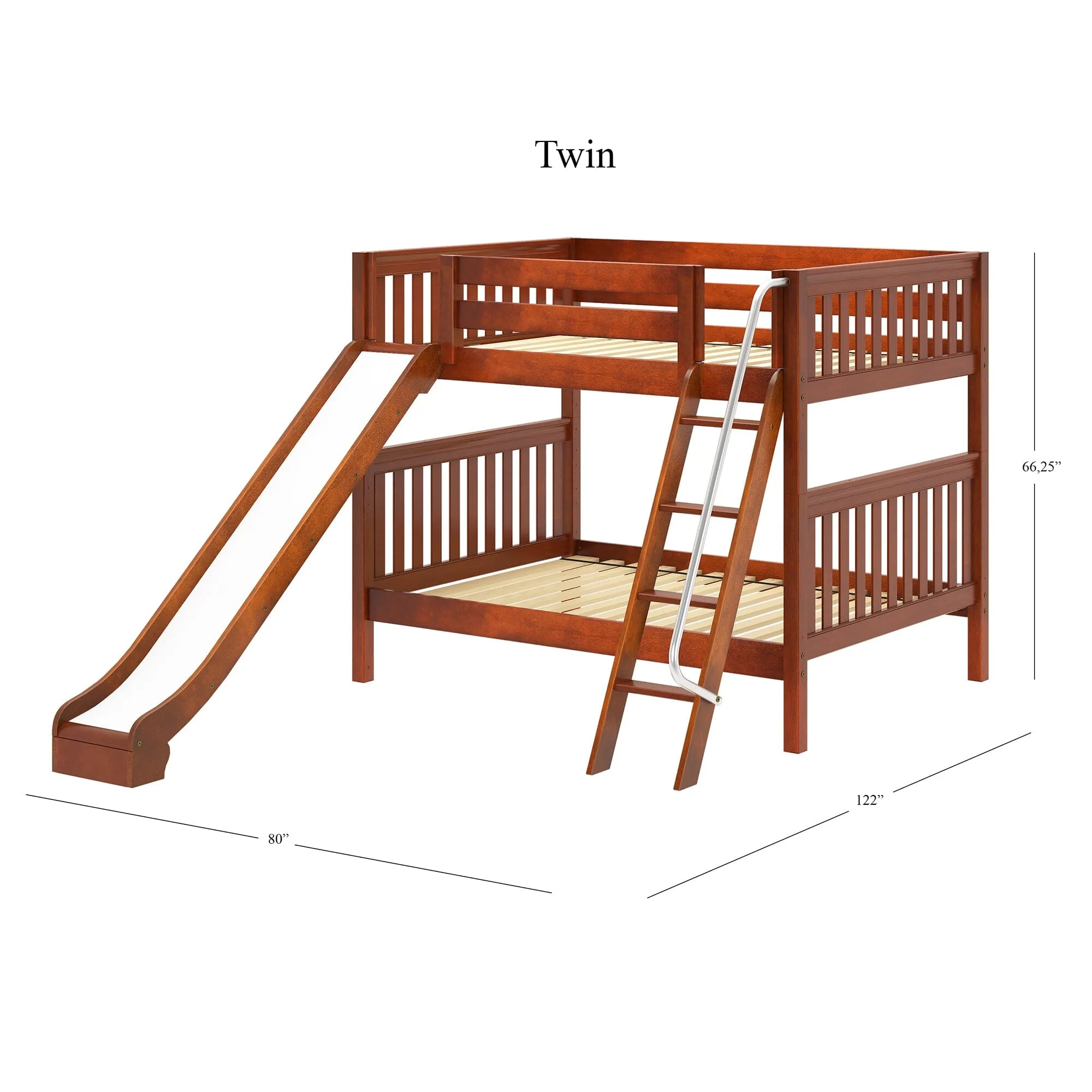 Full Medium Bunk Bed with Slide and Ladder on Front