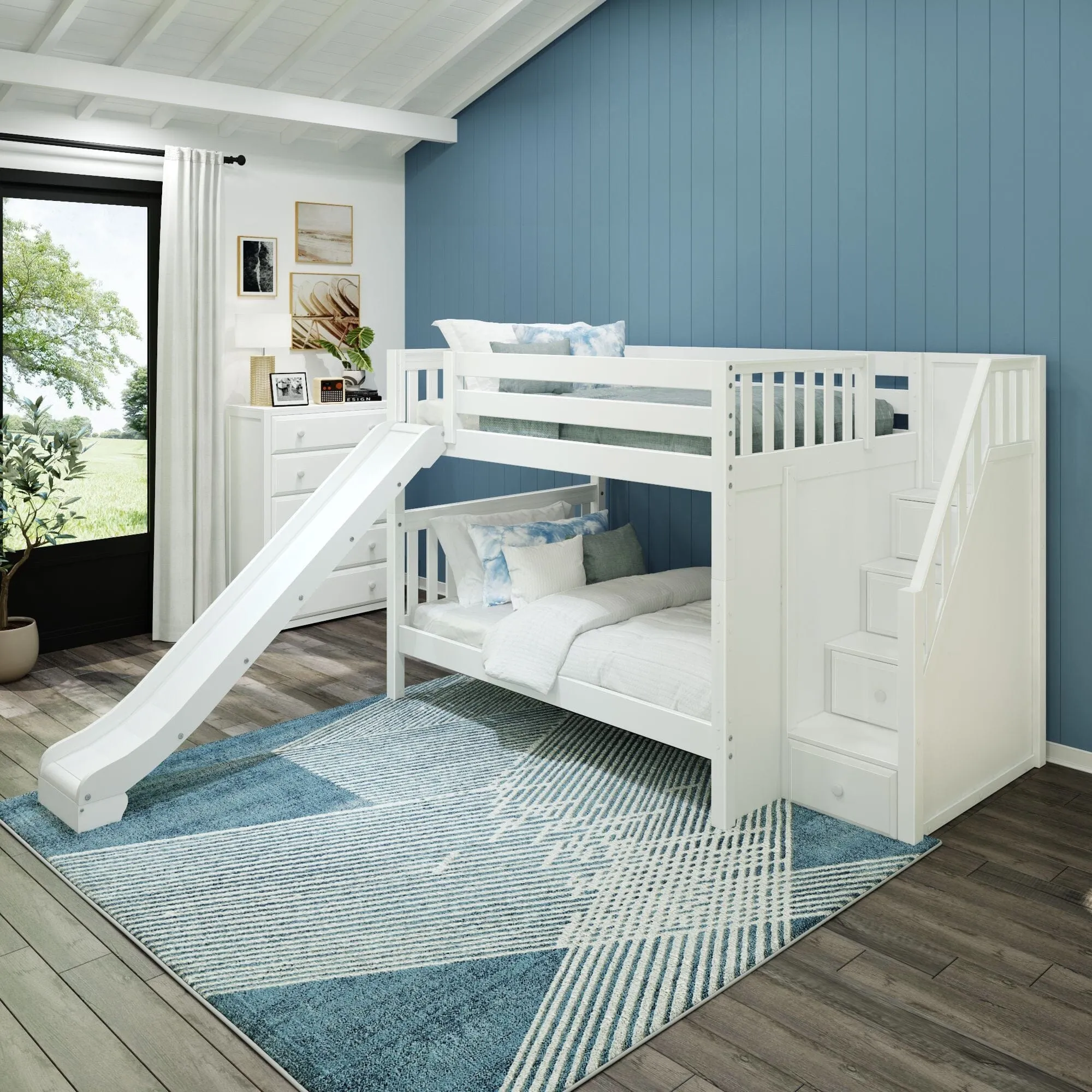 Full Medium Bunk Bed with Stairs and Slide