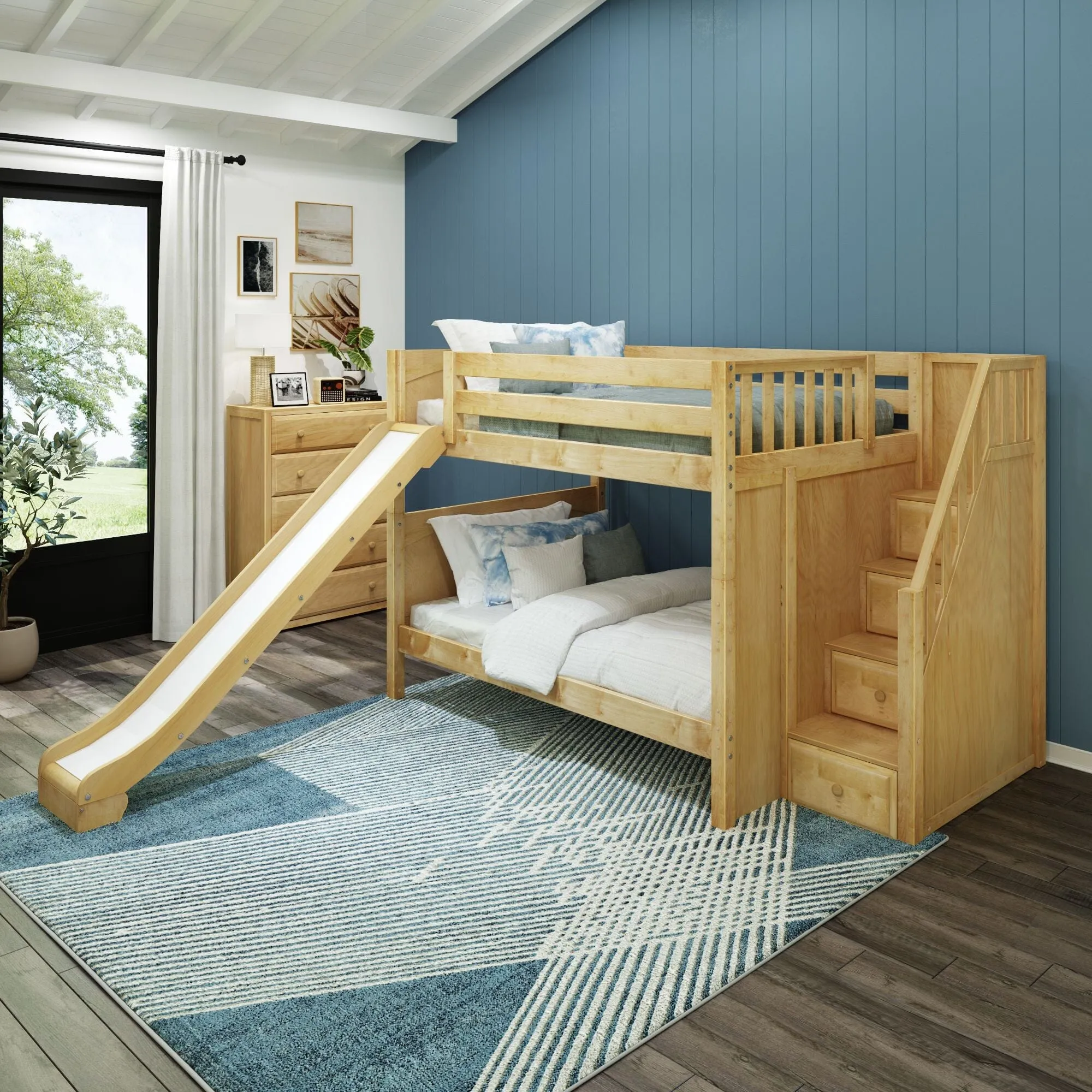 Full Medium Bunk Bed with Stairs and Slide