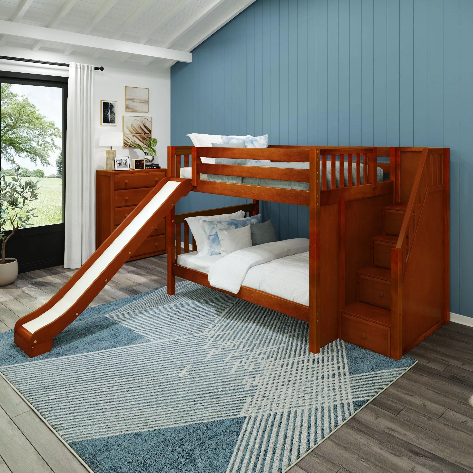 Full Medium Bunk Bed with Stairs and Slide