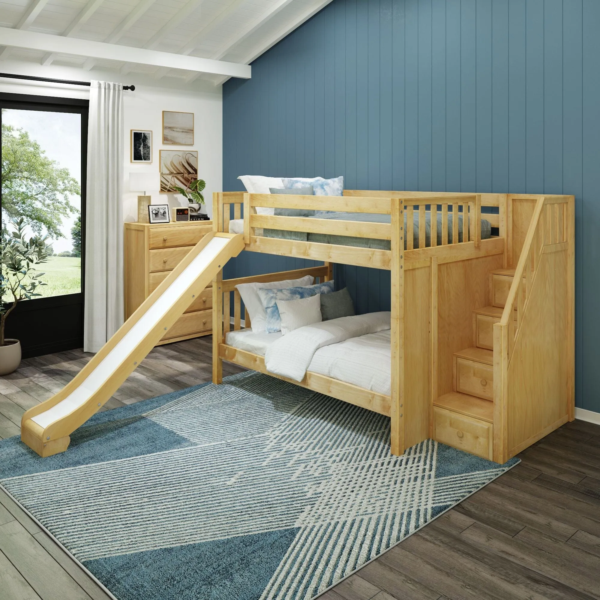 Full Medium Bunk Bed with Stairs and Slide