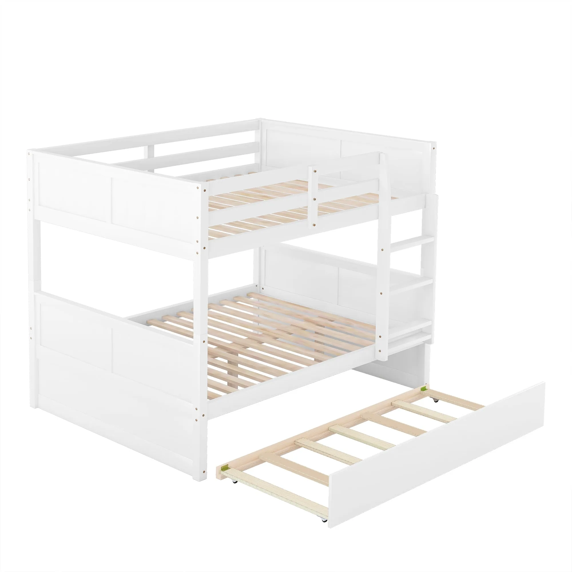 Full Over Full Bunk Bed with Twin Size Trundle, White