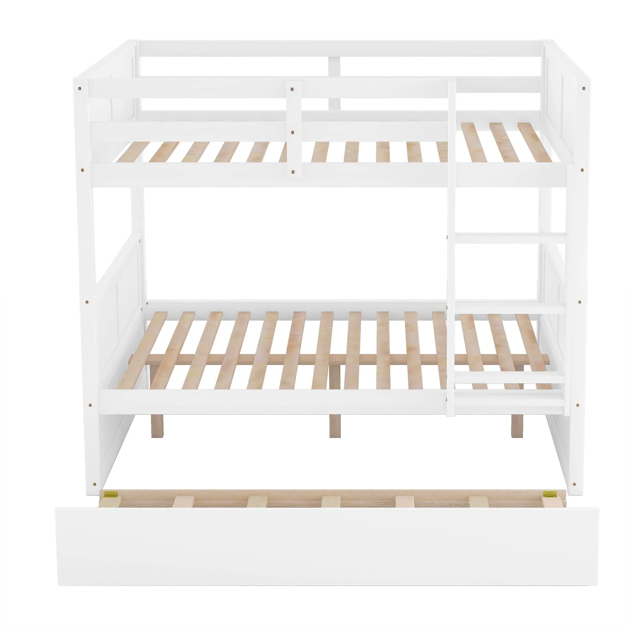 Full Over Full Bunk Bed with Twin Size Trundle, White