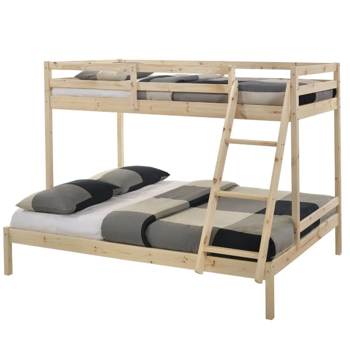 Kids Solid Timber Single over Double Bunk Bed Natural