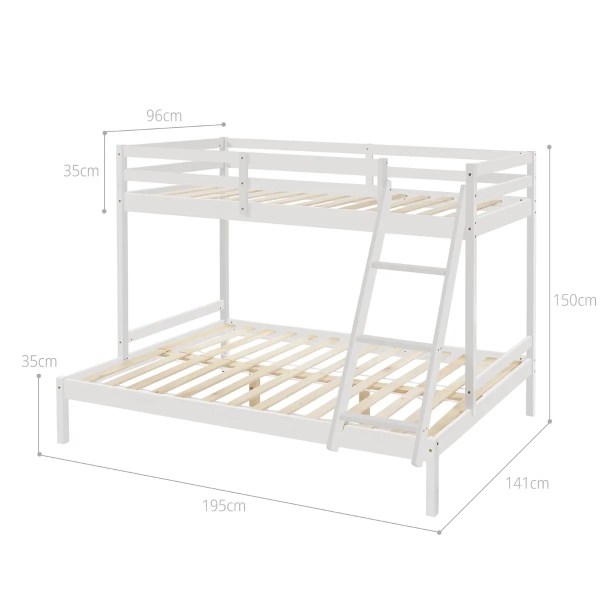 Kids Solid Timber Triple Bunk Bed Single over Double White