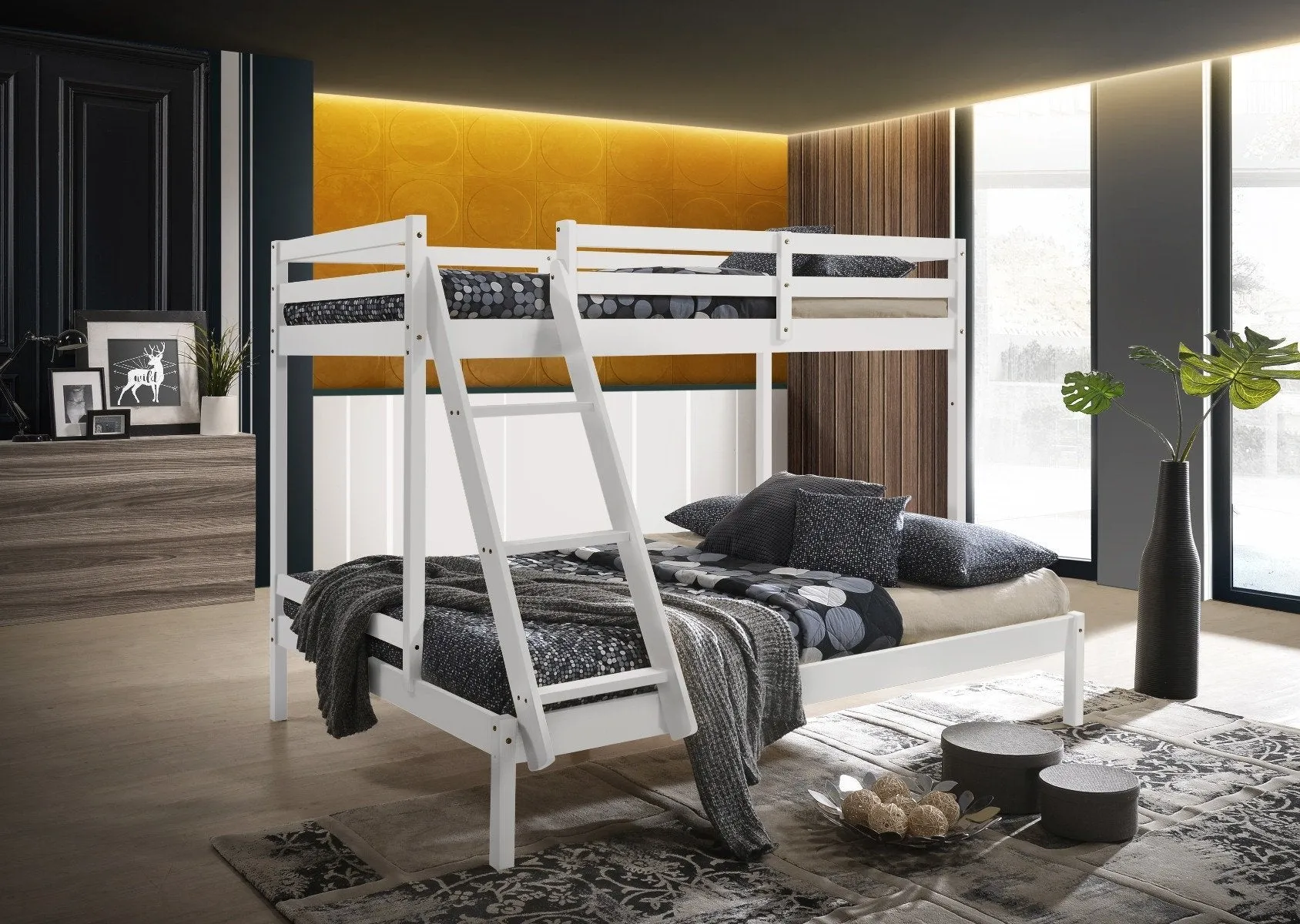 Kids Solid Timber Triple Bunk Bed Single over Double White