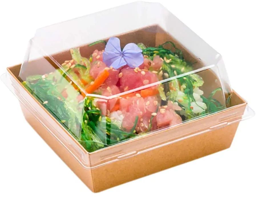 Large Paper Sushi Container, Tetra Sushi Box - Kraft Brown - 5" x 4 1/2" x 1 1/2" - 100ct Box