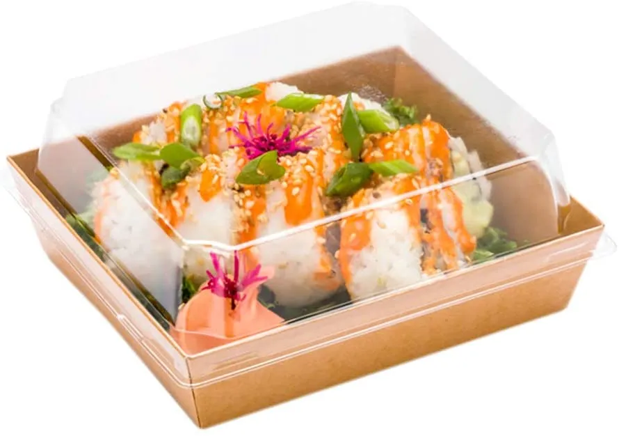 Large Paper Sushi Container, Tetra Sushi Box - Kraft Brown - 5" x 4 1/2" x 1 1/2" - 100ct Box