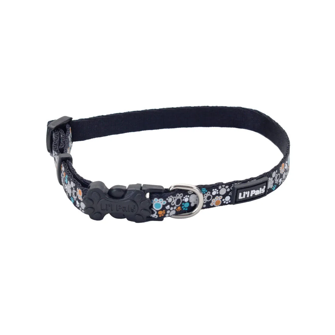 Li'l Pals Reflective Dog Collar, Black Paw Prints Petite Small