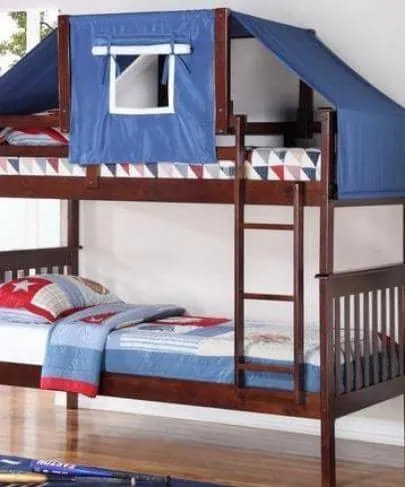 Miles Cappuccino Bunk Bed with Blue Tent Kit