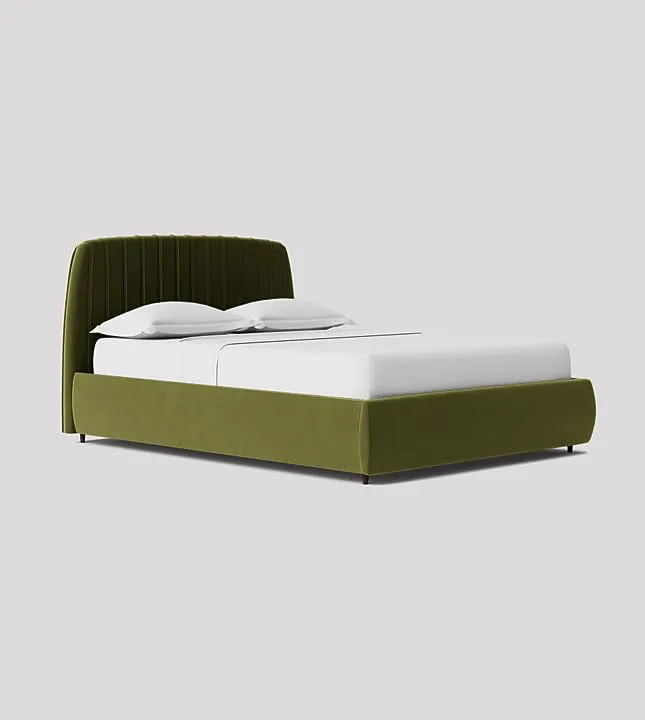 Paradise Furniture Low Profile Upholstered King Size Bed for Bedroom - Uphostry Bed Without Storage for Home (Green, Sheesham Wood)