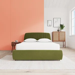 Paradise Furniture Low Profile Upholstered King Size Bed for Bedroom - Uphostry Bed Without Storage for Home (Green, Sheesham Wood)