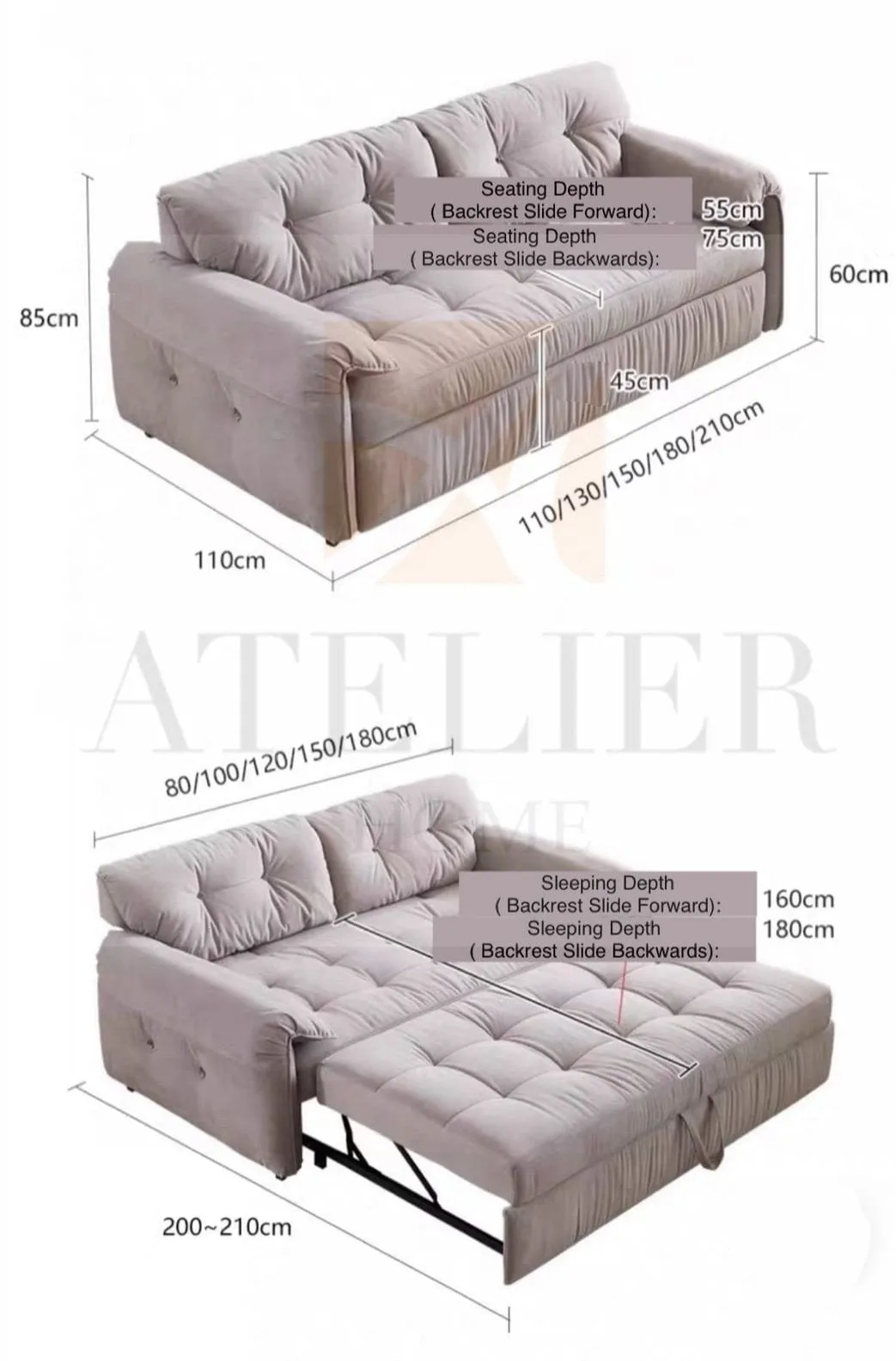 Rowen Slider Backrest Sofa Bed