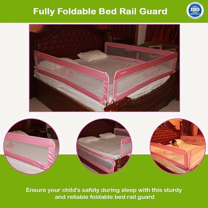 SAFE-O-KID® Fully Foldable Bed Rail Guard- Pink (5FT/152CM)- Pack of 2