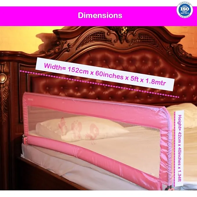 SAFE-O-KID® Fully Foldable Bed Rail Guard- Pink (5FT/152CM)- Pack of 2