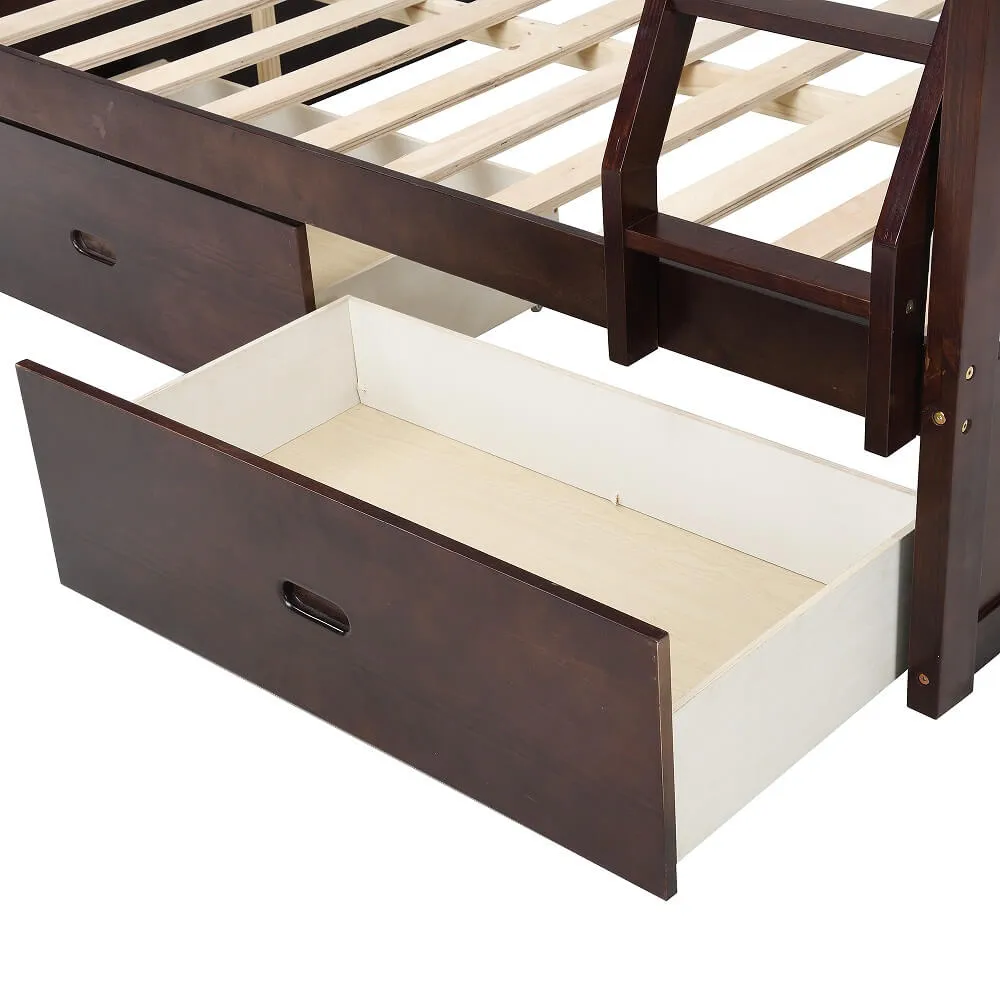 Solid Wood Bunk Beds for Kids, Twin Over Full Bunk Bed with 2 Drawers, Espresso