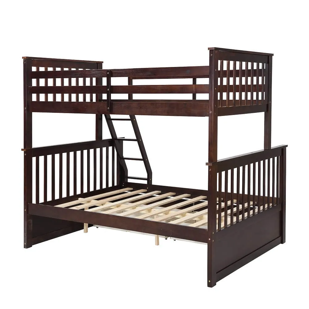 Solid Wood Bunk Beds for Kids, Twin Over Full Bunk Bed with 2 Drawers, Espresso