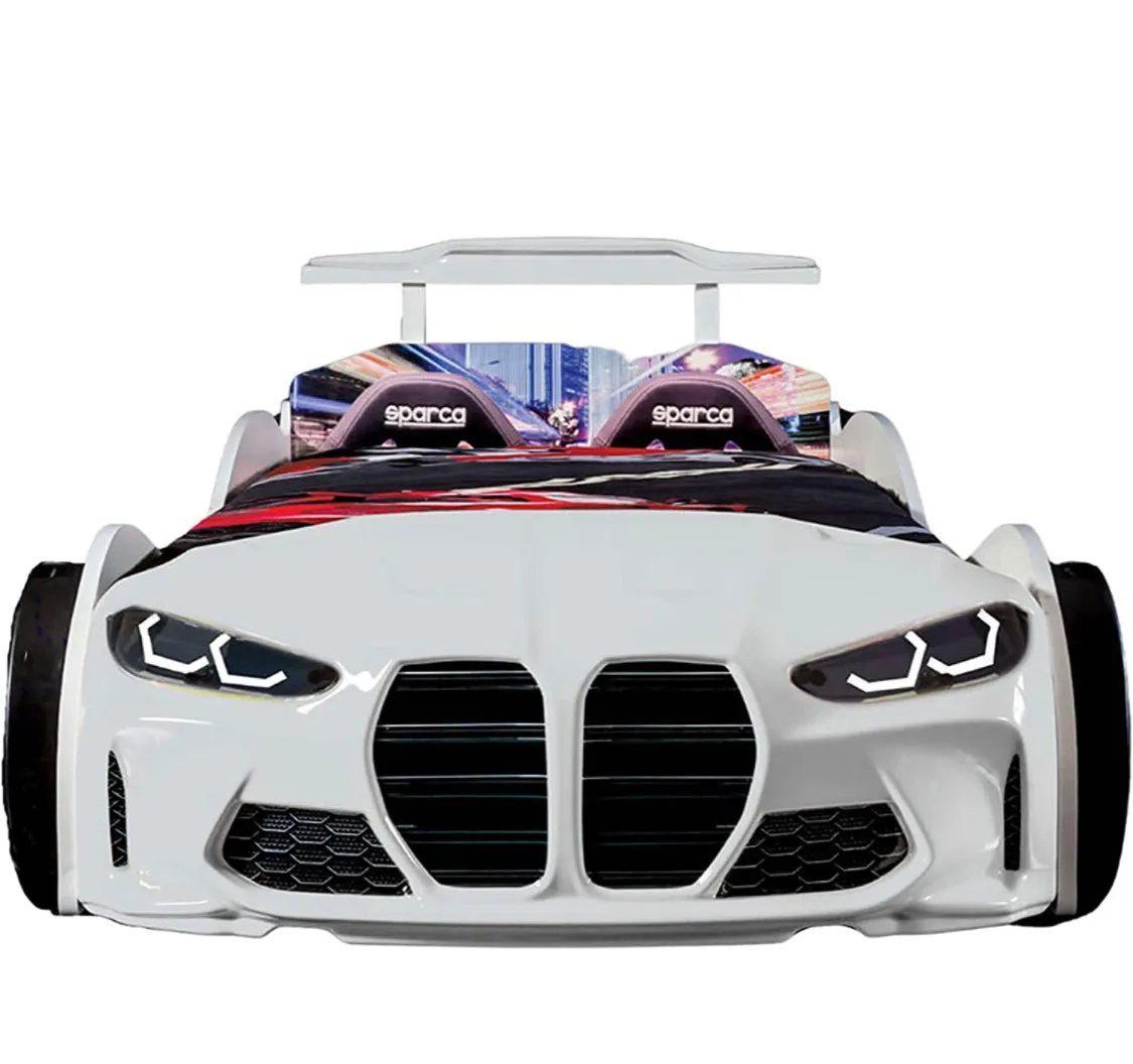 Super Cool 2025 White GTX Twin Race Car Bed Upgraded | LED Lights