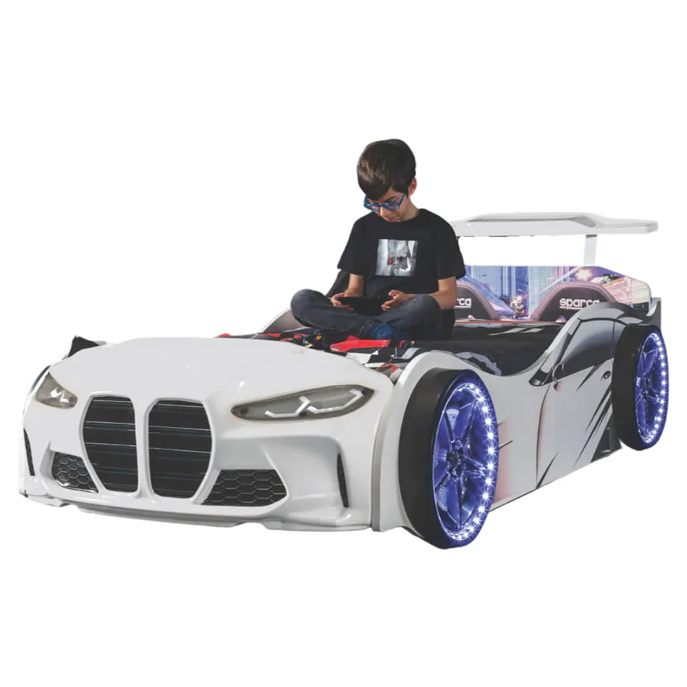 Super Cool 2025 White GTX Twin Race Car Bed Upgraded | LED Lights