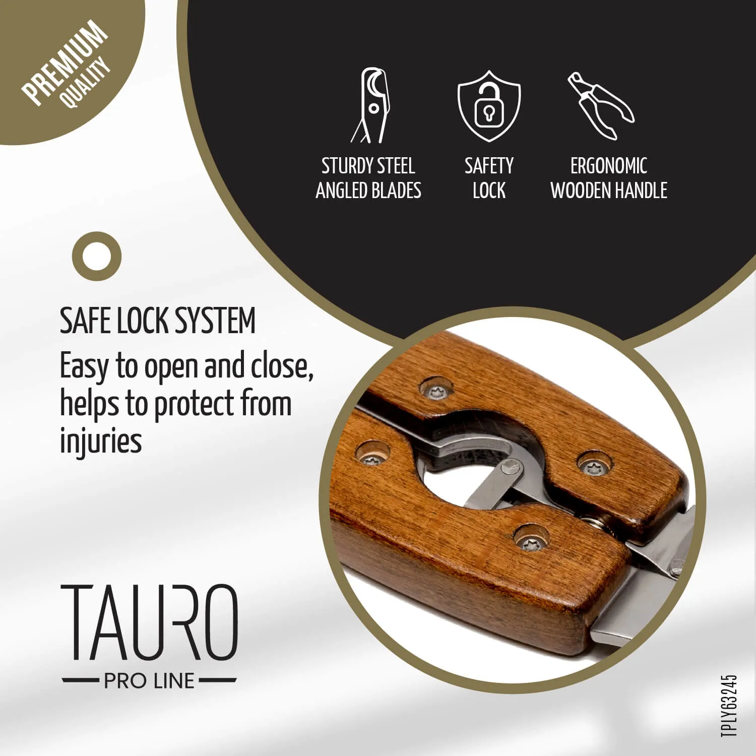 Tauro Pro Line Prestige Wooden Handle Dog & Cat Nail Clipper With Auto Lock System Sharp Stainless Steel Blades, large