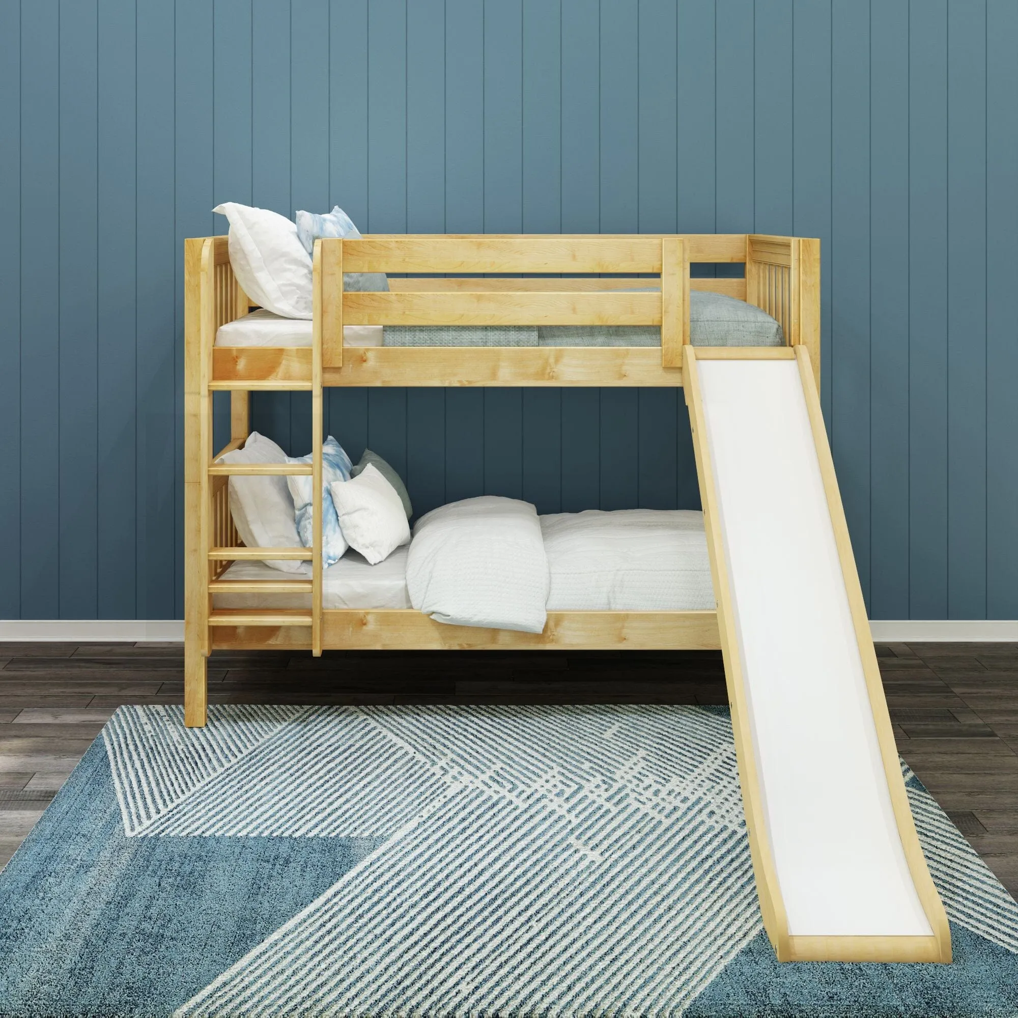 Twin Low Bunk Bed with Slide and Ladder