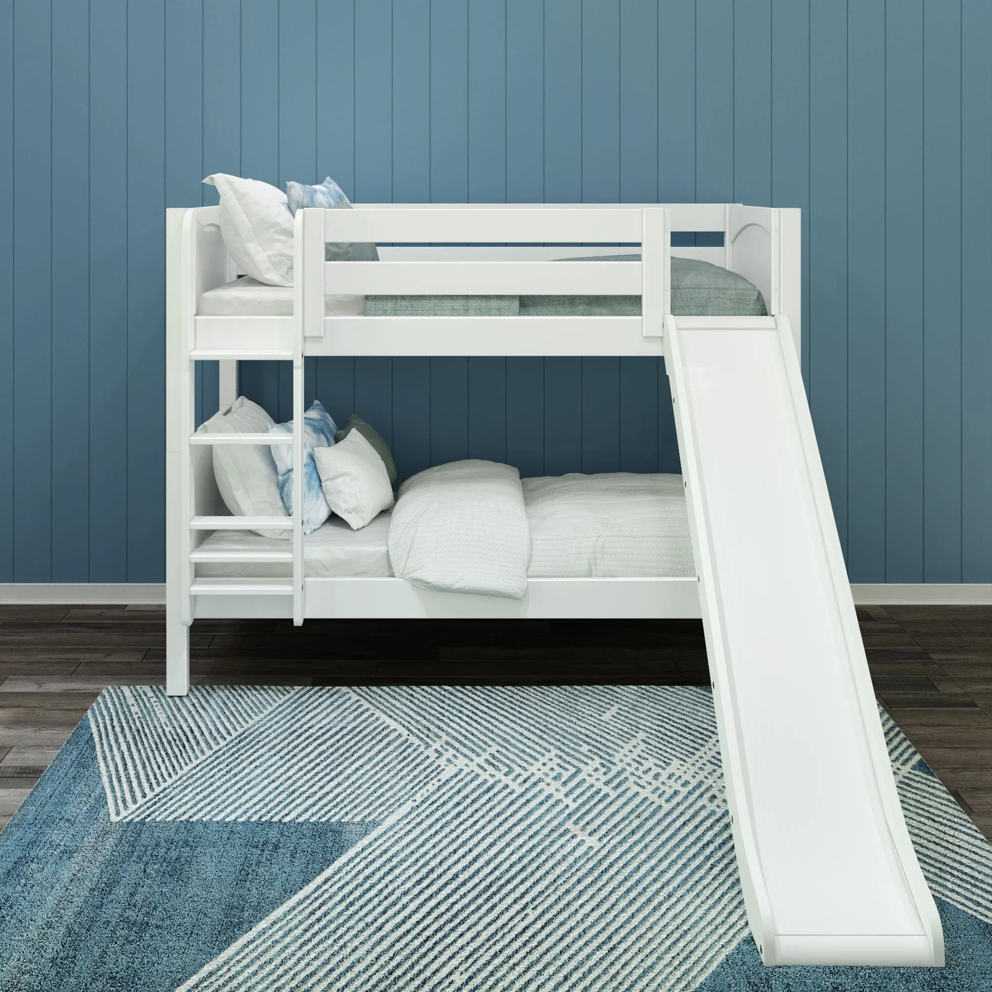 Twin Low Bunk Bed with Slide and Ladder