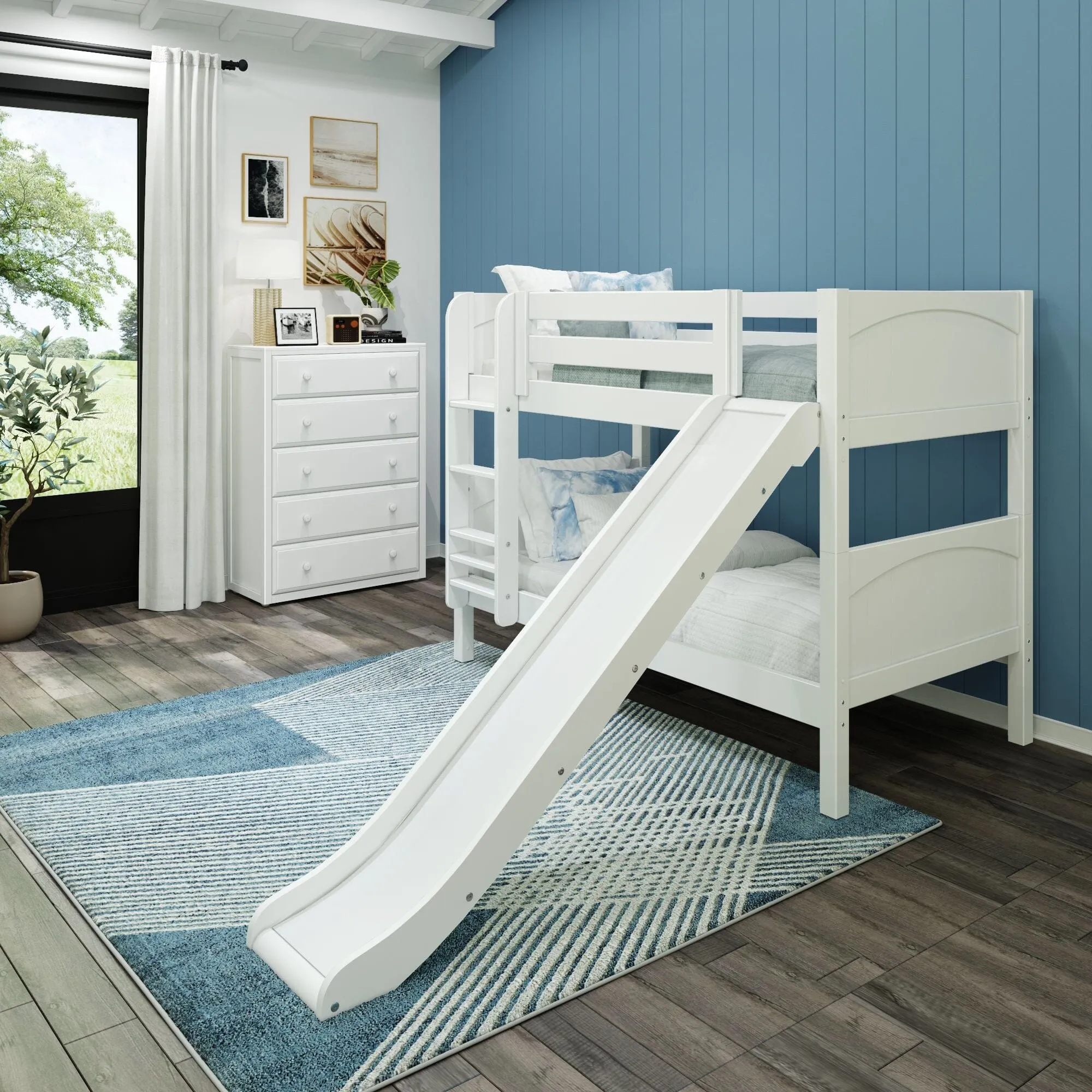 Twin Low Bunk Bed with Slide and Ladder