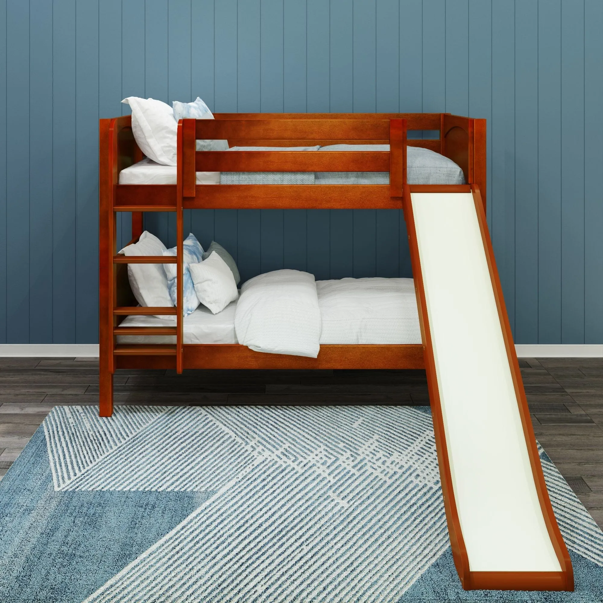 Twin Low Bunk Bed with Slide and Ladder