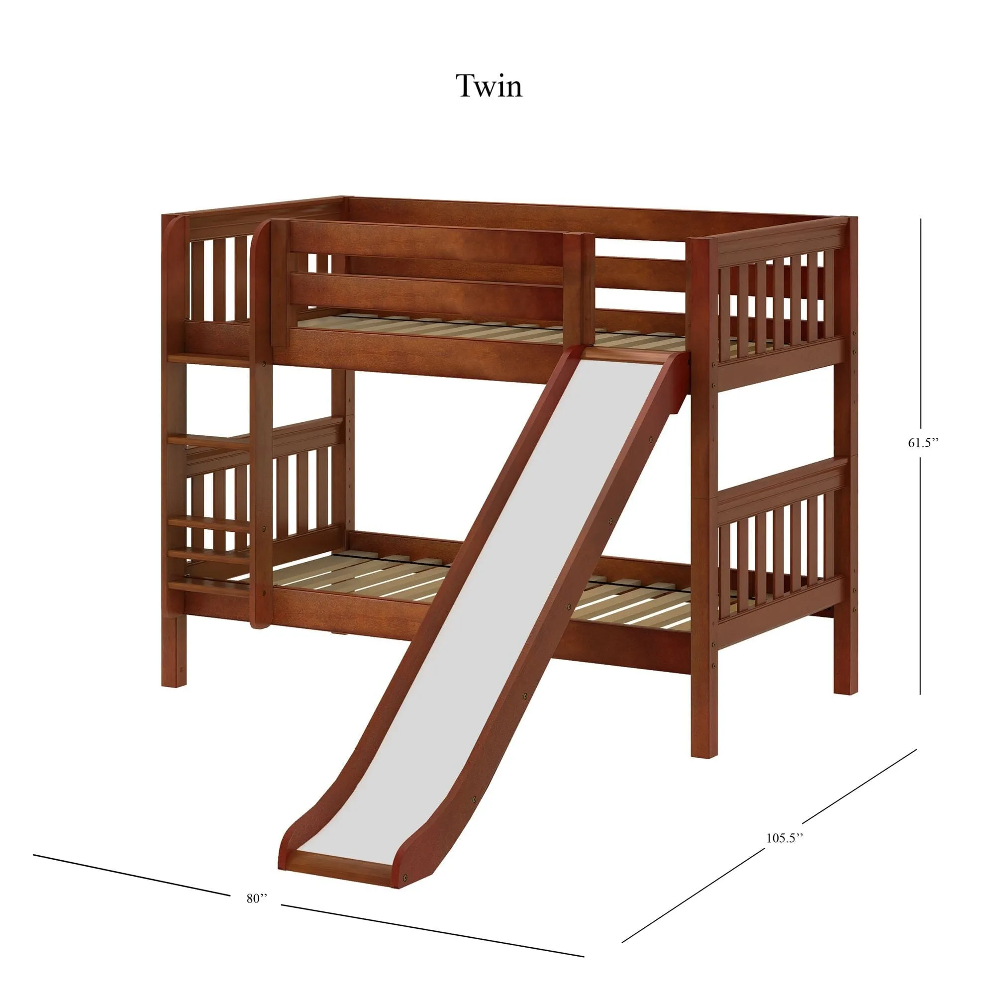 Twin Low Bunk Bed with Slide and Ladder