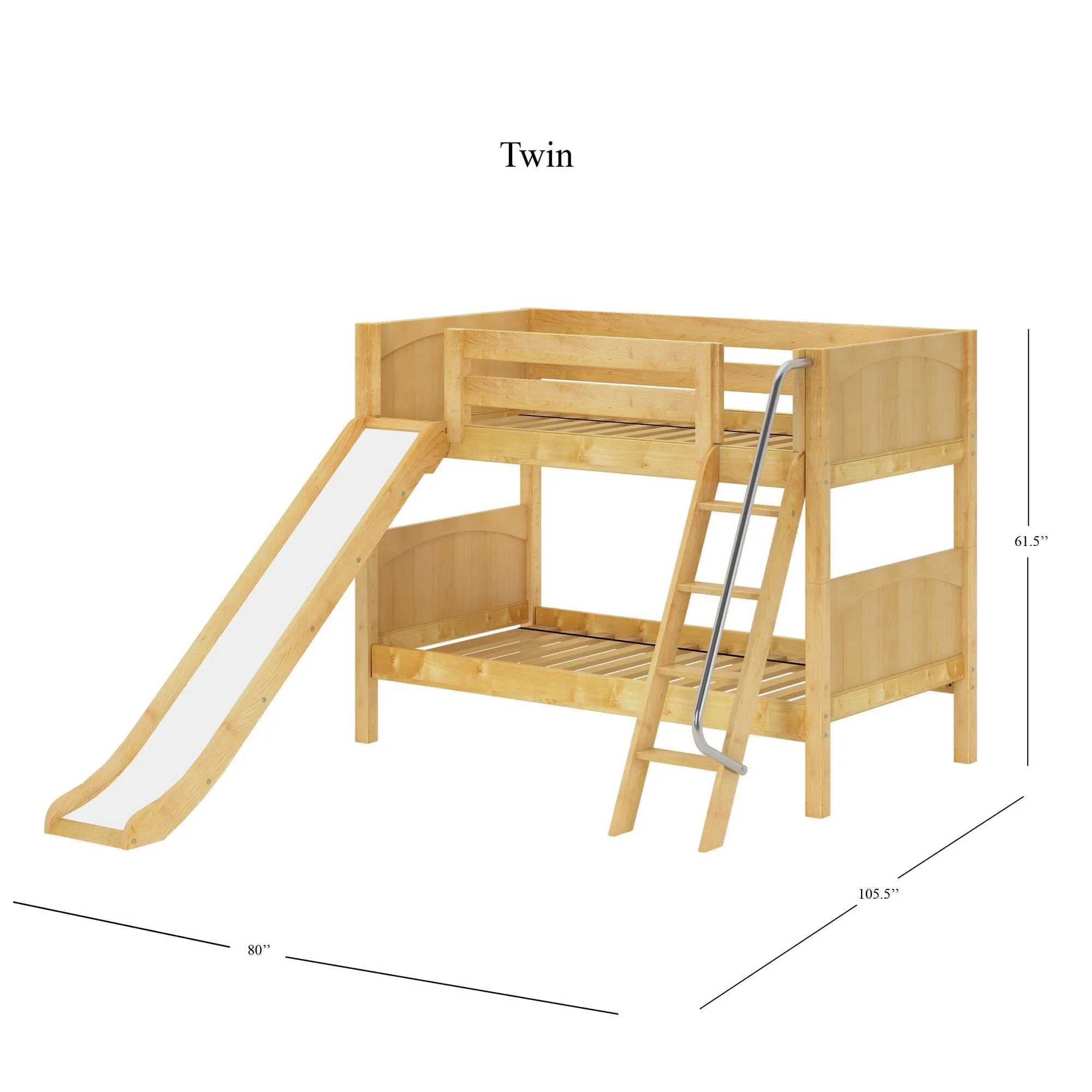 Twin Low Bunk Bed with Slide and Ladder