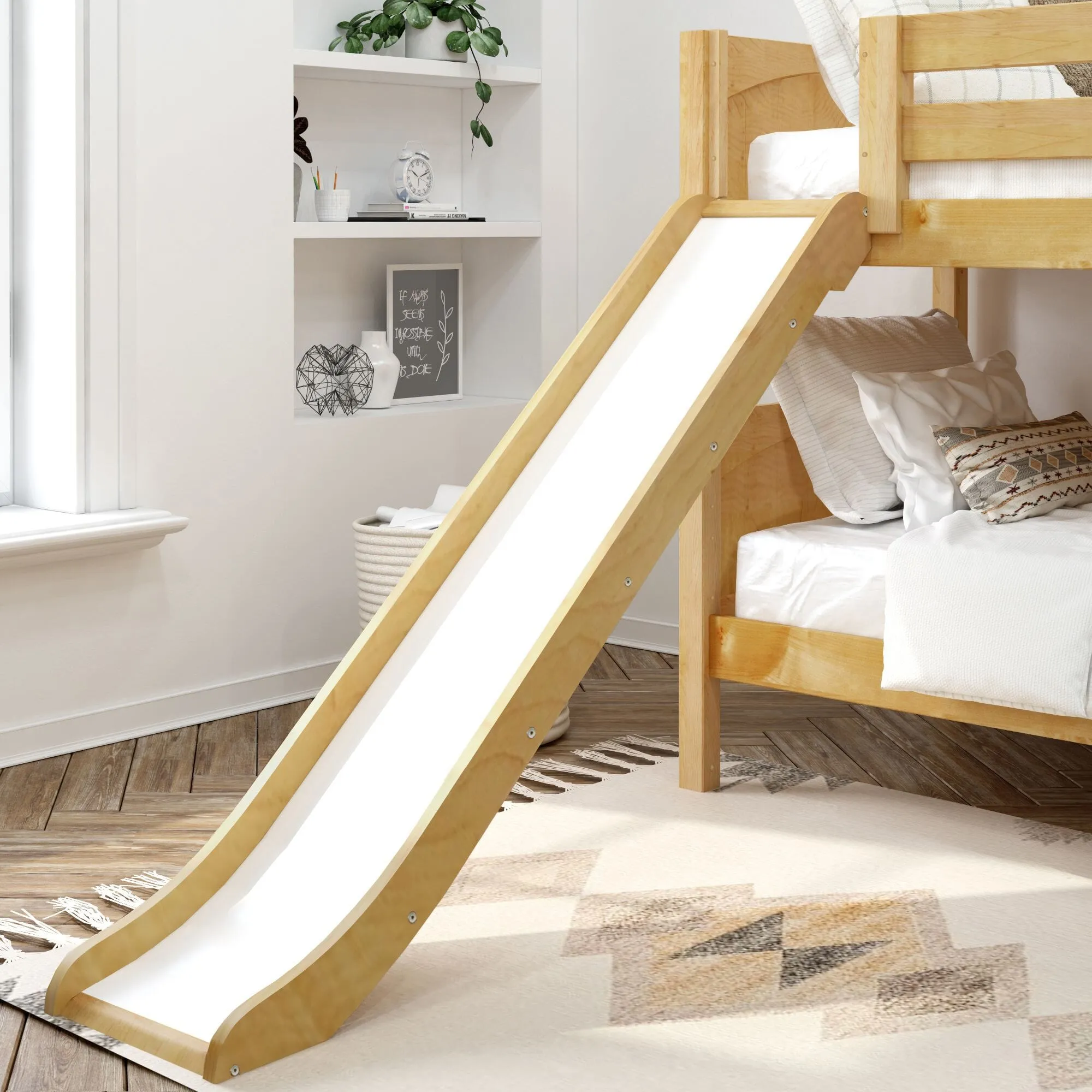 Twin Low Bunk Bed with Slide and Ladder