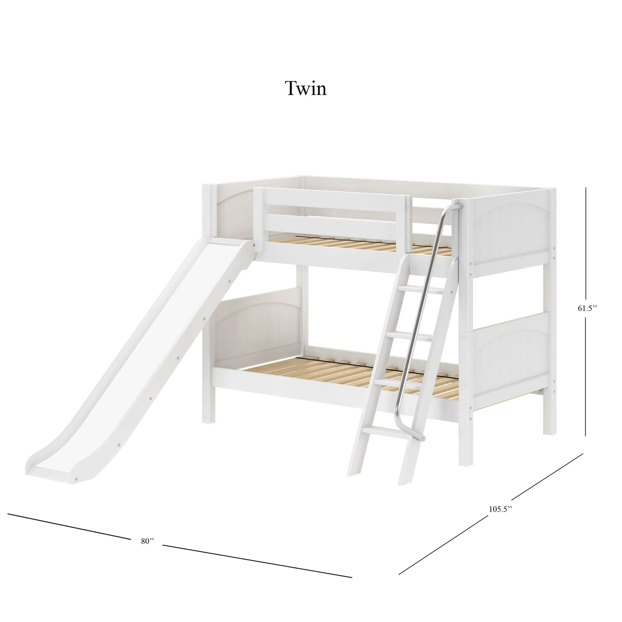 Twin Low Bunk Bed with Slide and Ladder