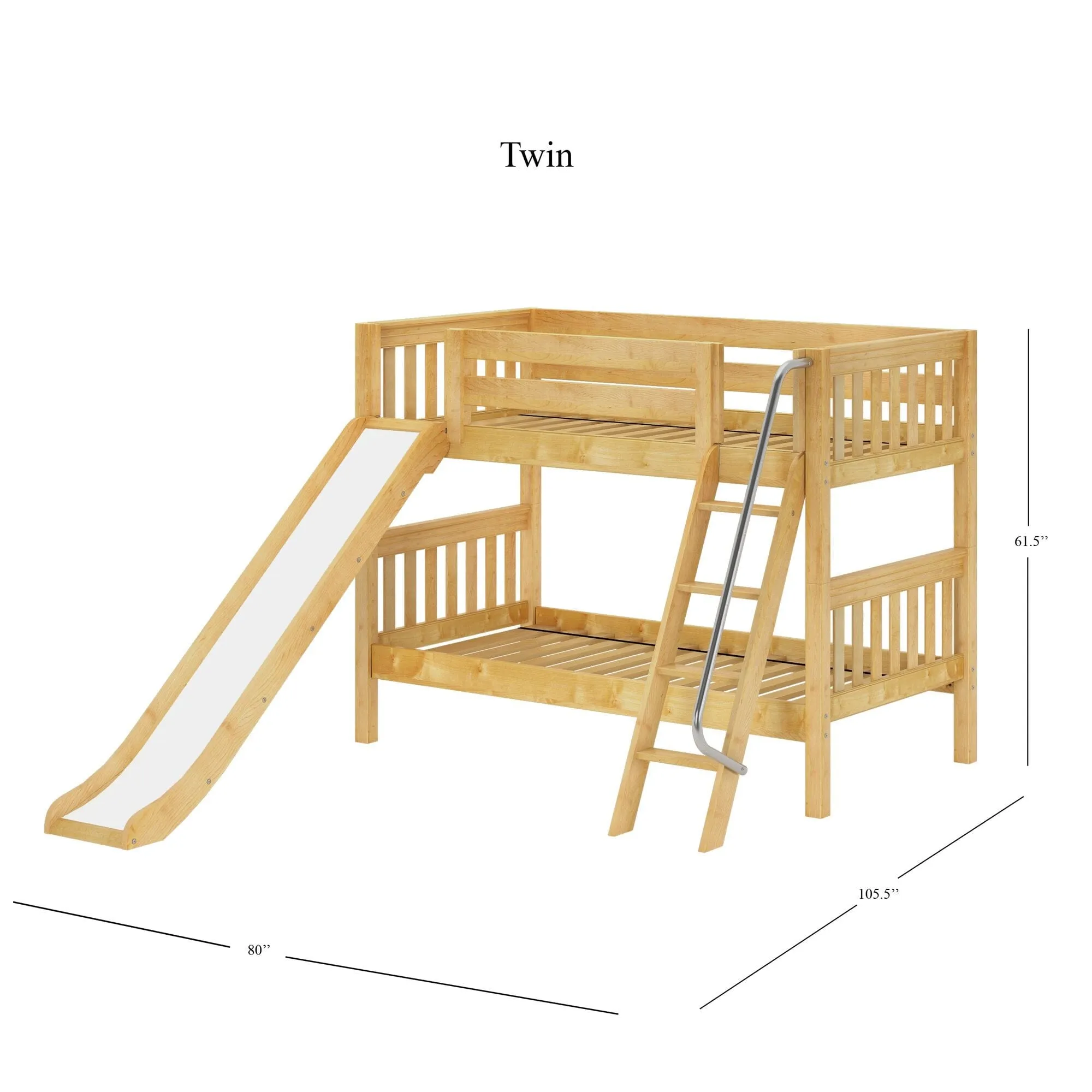 Twin Low Bunk Bed with Slide and Ladder