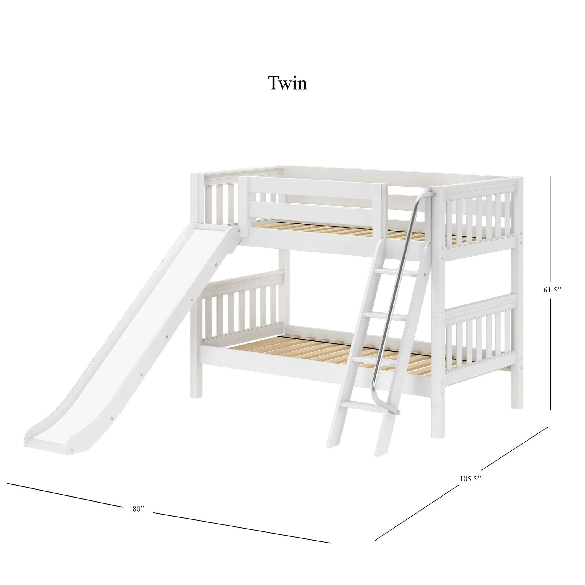 Twin Low Bunk Bed with Slide and Ladder