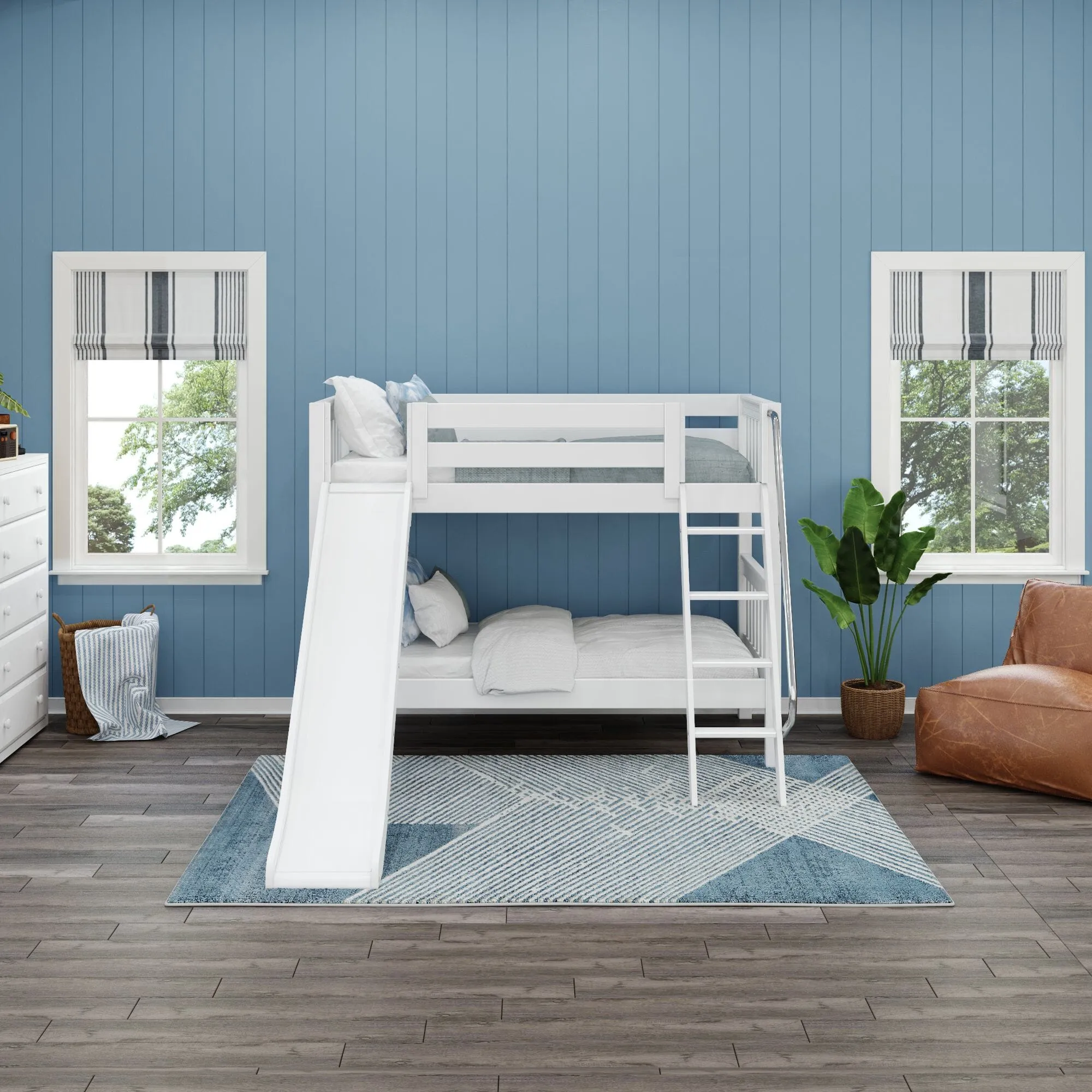 Twin Low Bunk Bed with Slide and Ladder