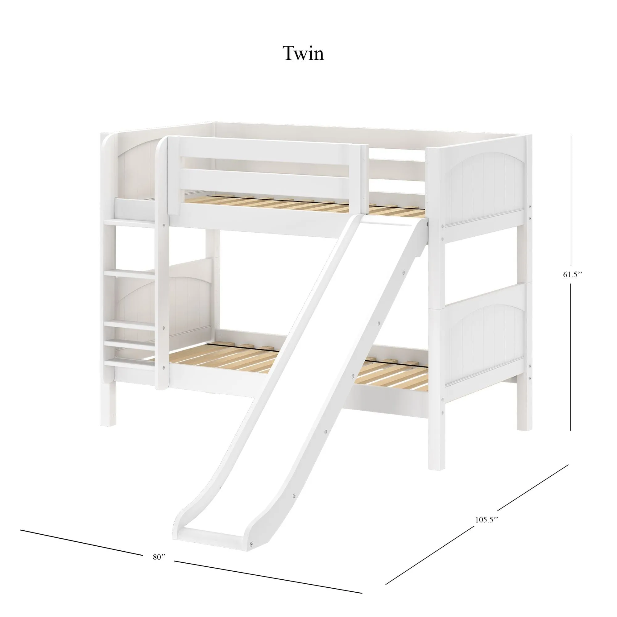 Twin Low Bunk Bed with Slide and Ladder