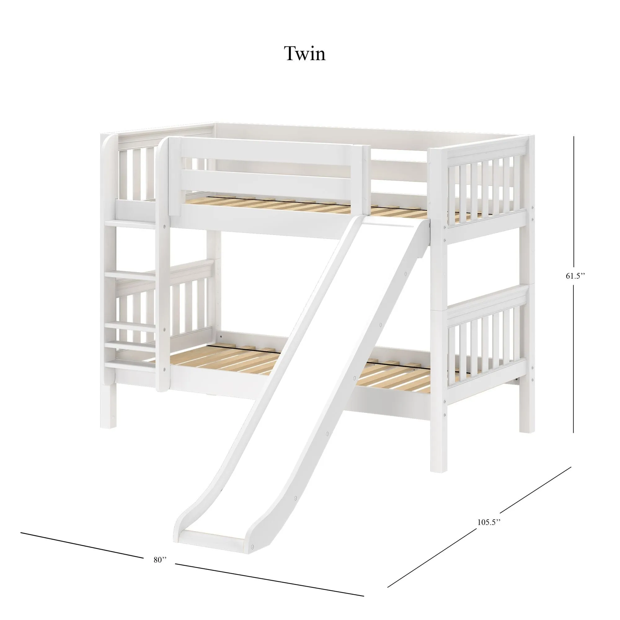 Twin Low Bunk Bed with Slide and Ladder