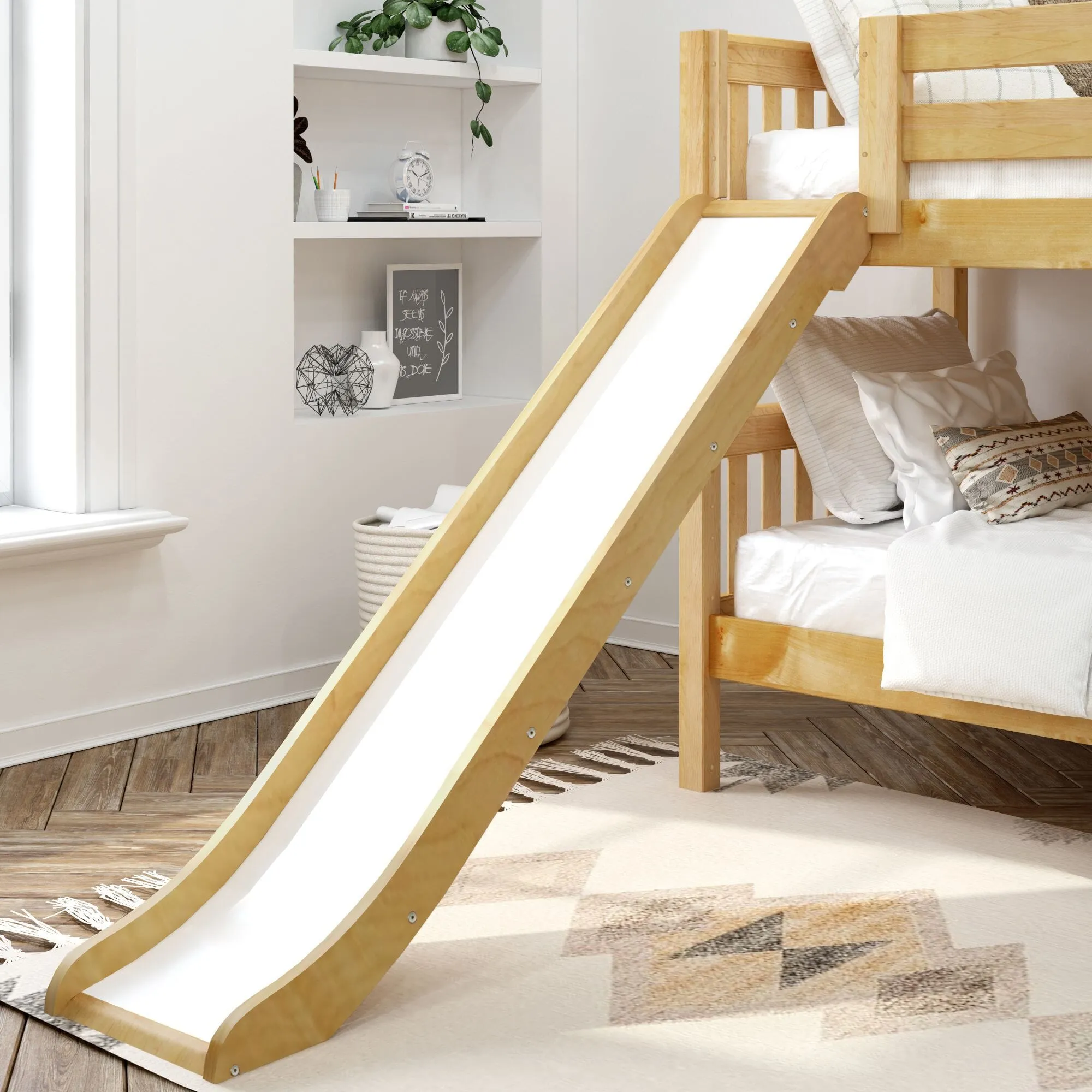 Twin Low Bunk Bed with Slide and Ladder